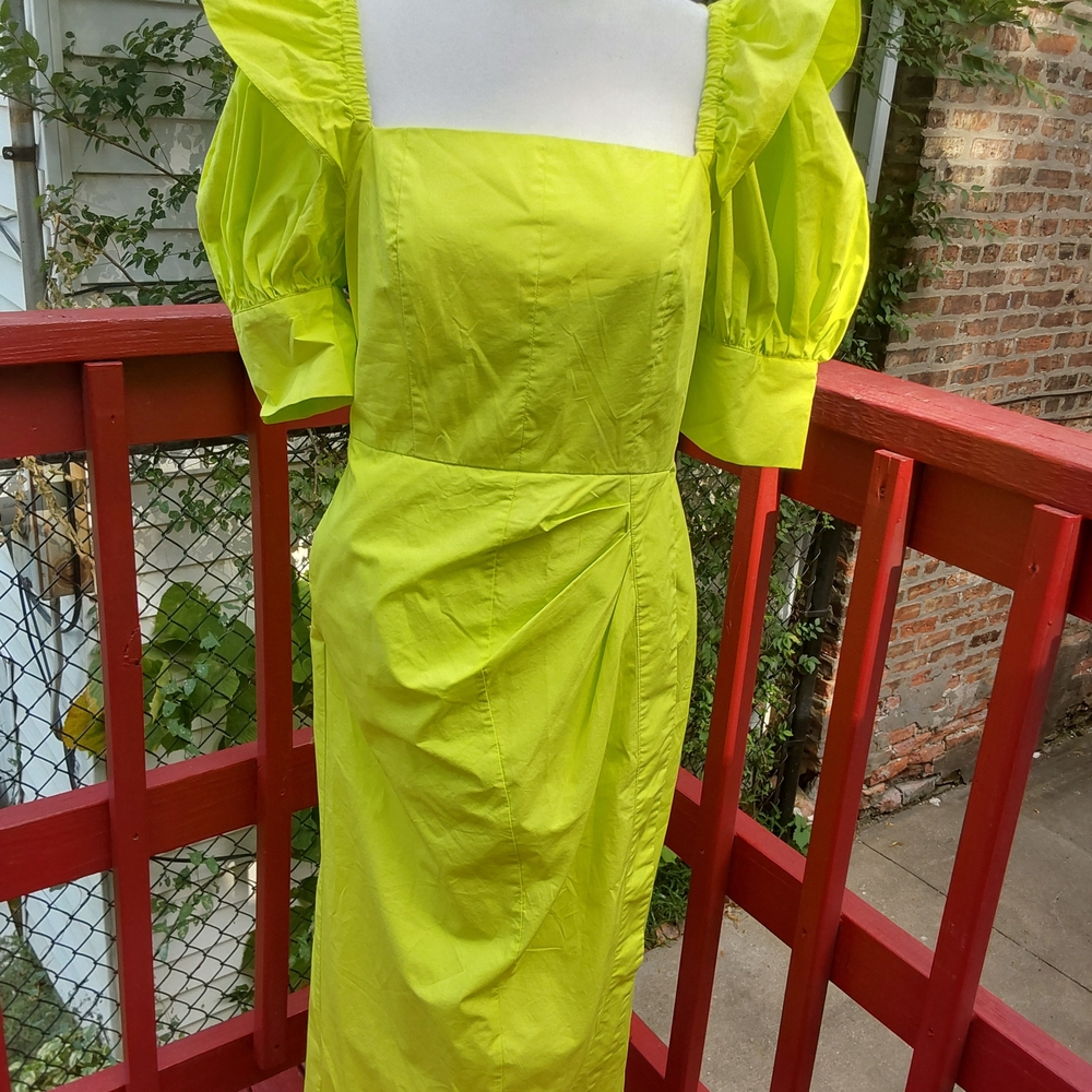 Christopher John Rogers Vibrant Lime Long Sleeve Dress